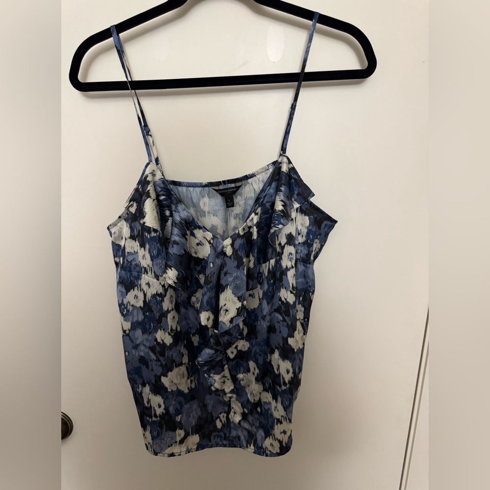 Banana Republic Blue and White Floral Ruffle Cami